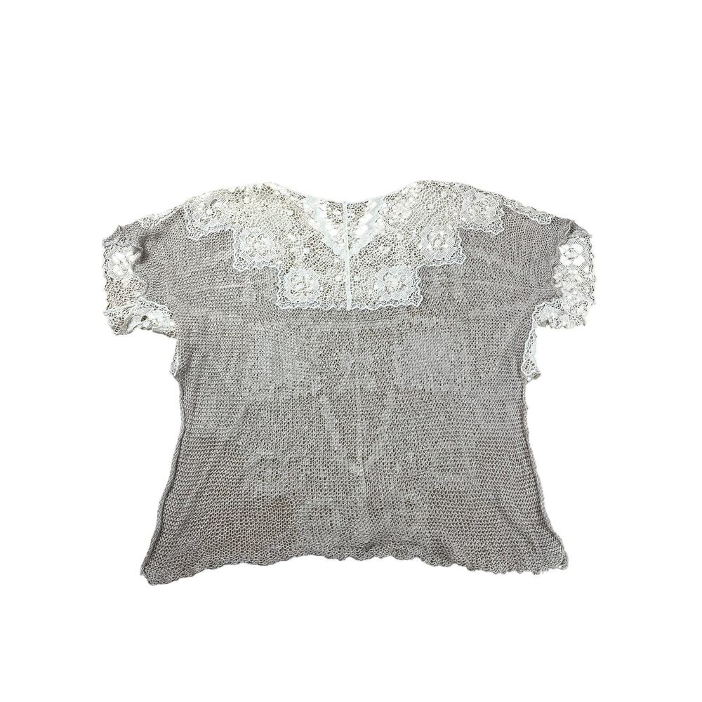 TRIP Shirt Womens XS/S Beige Linen Lace Crochet Embellished Summer Beach